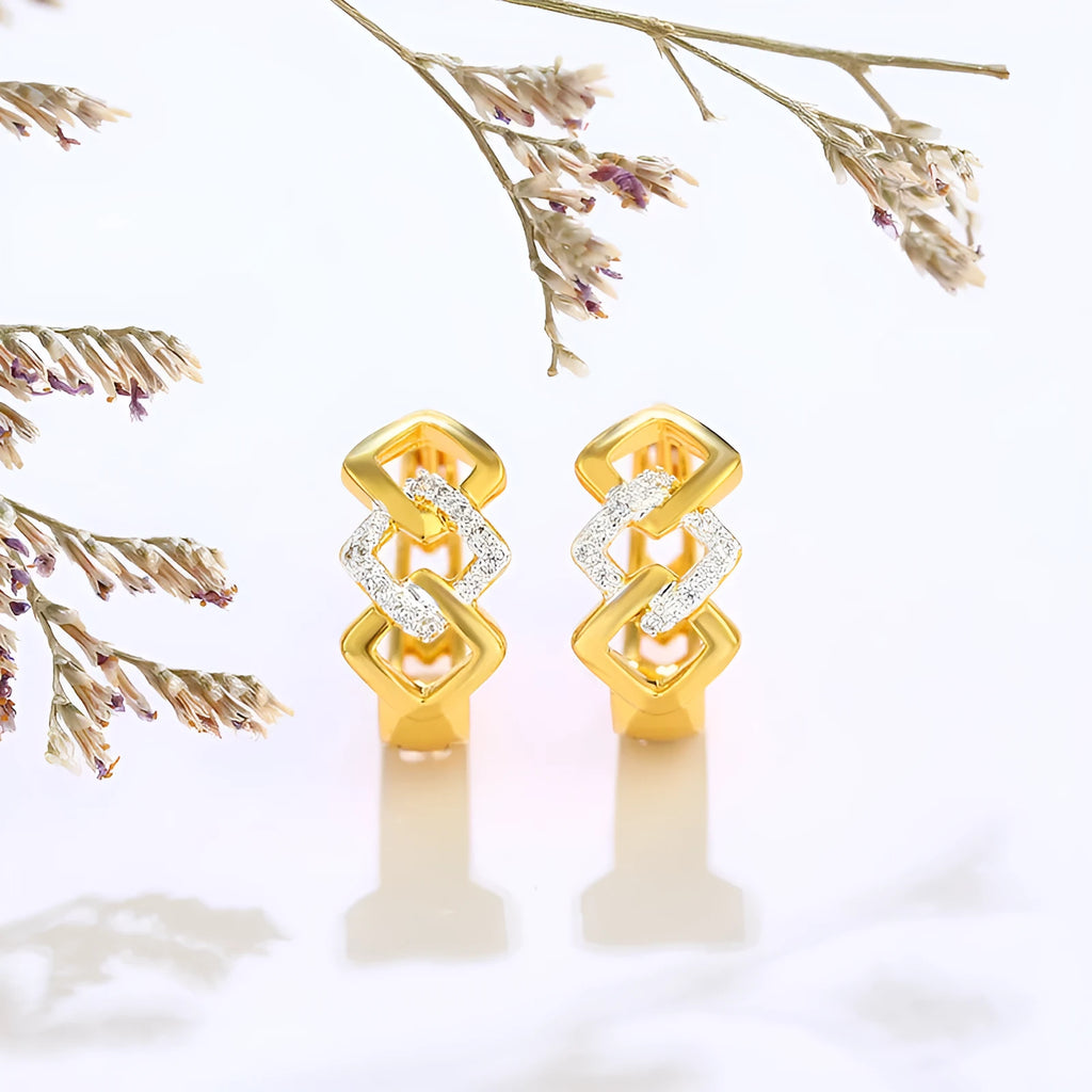 Gold geometric hollow-out clip-on earrings for women with alloy construction