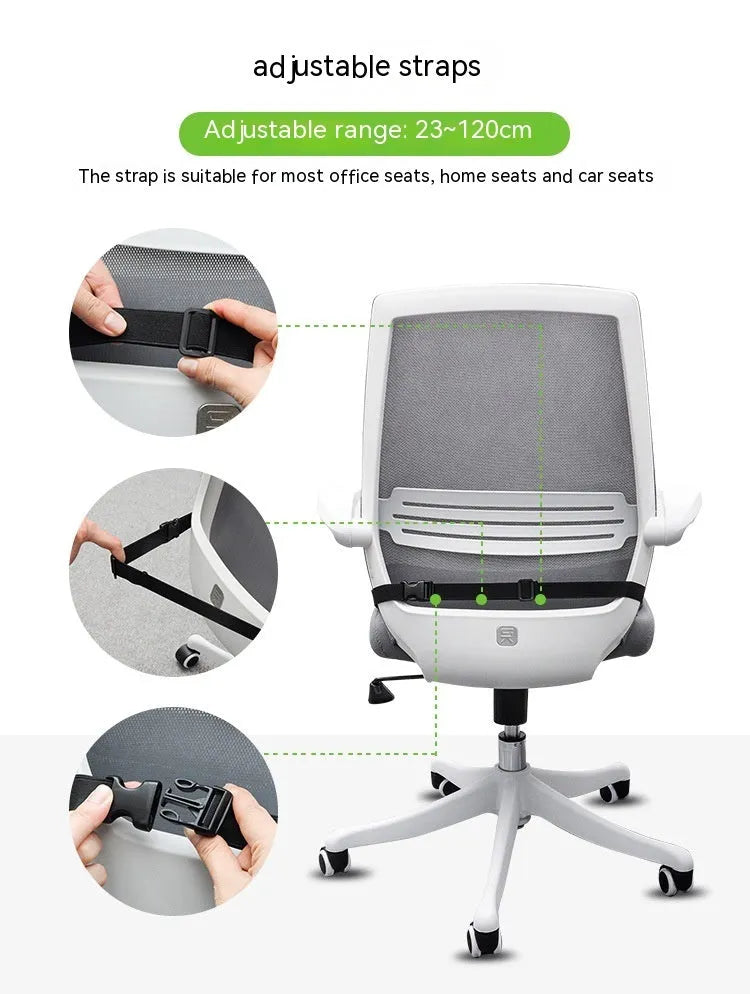 Memory foam hip cushion with fixed strap attachment in solid colour fabric