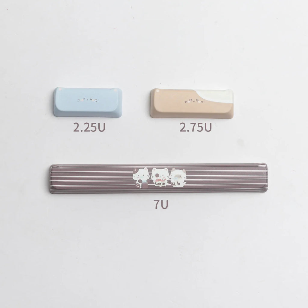 Sea salt cat design PBT keycap set with sublimation printing showing 1.5u space bar and March past supplements