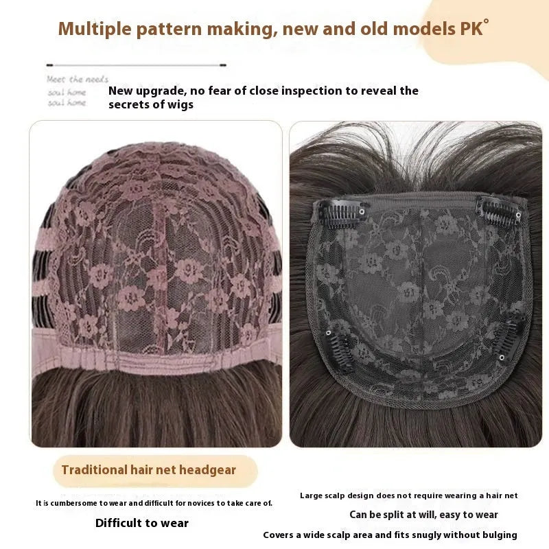 Women's full-head wear-free wig with long straight high layered black synthetic hair