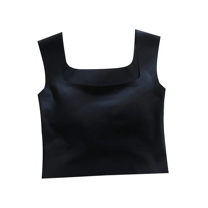 Women's non-marking nylon fixing cup sling vest in light blue colour showing seamless design
