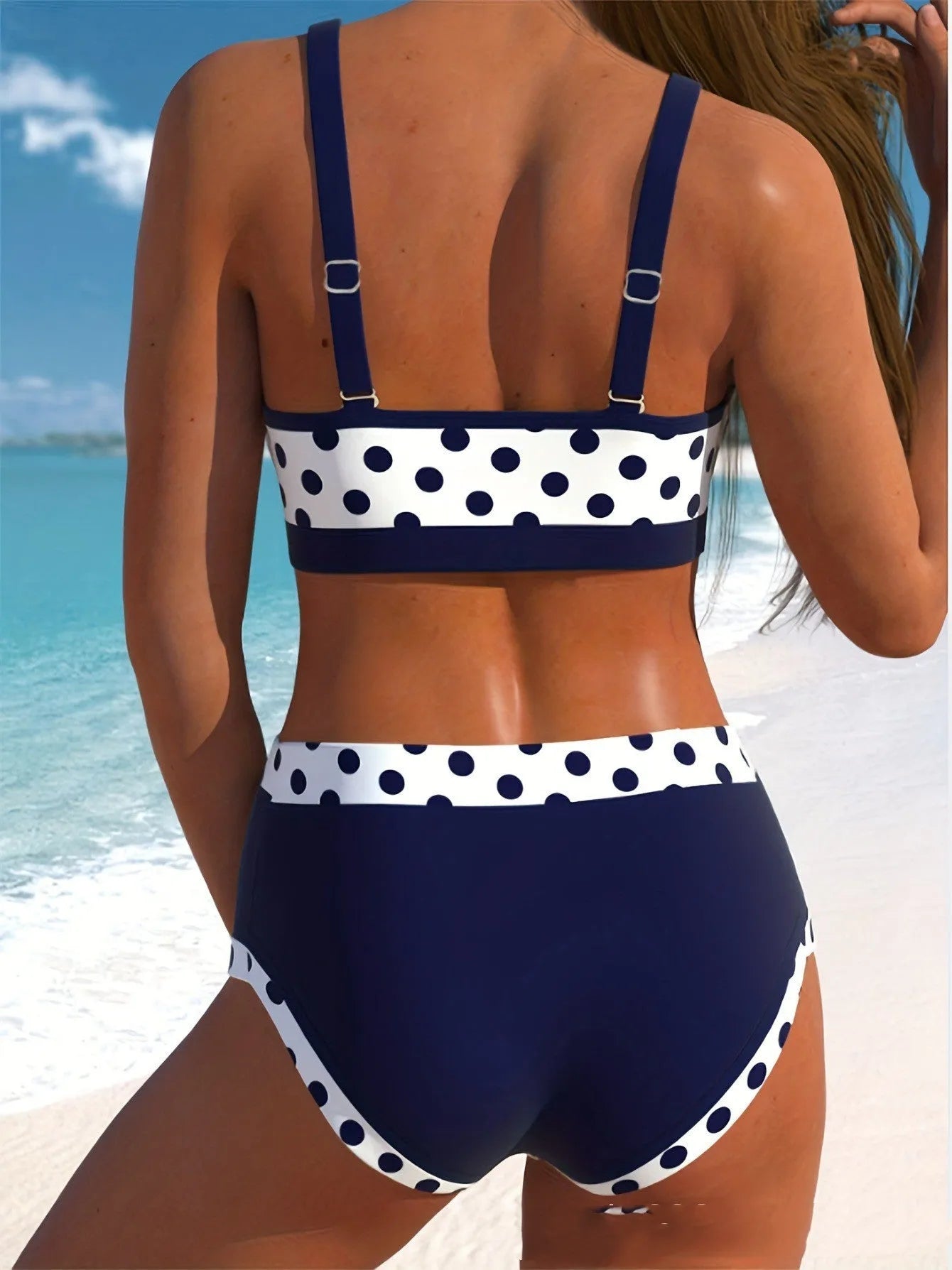 Men's multicolour boxer brief swimsuit with small wave dot pattern and split design