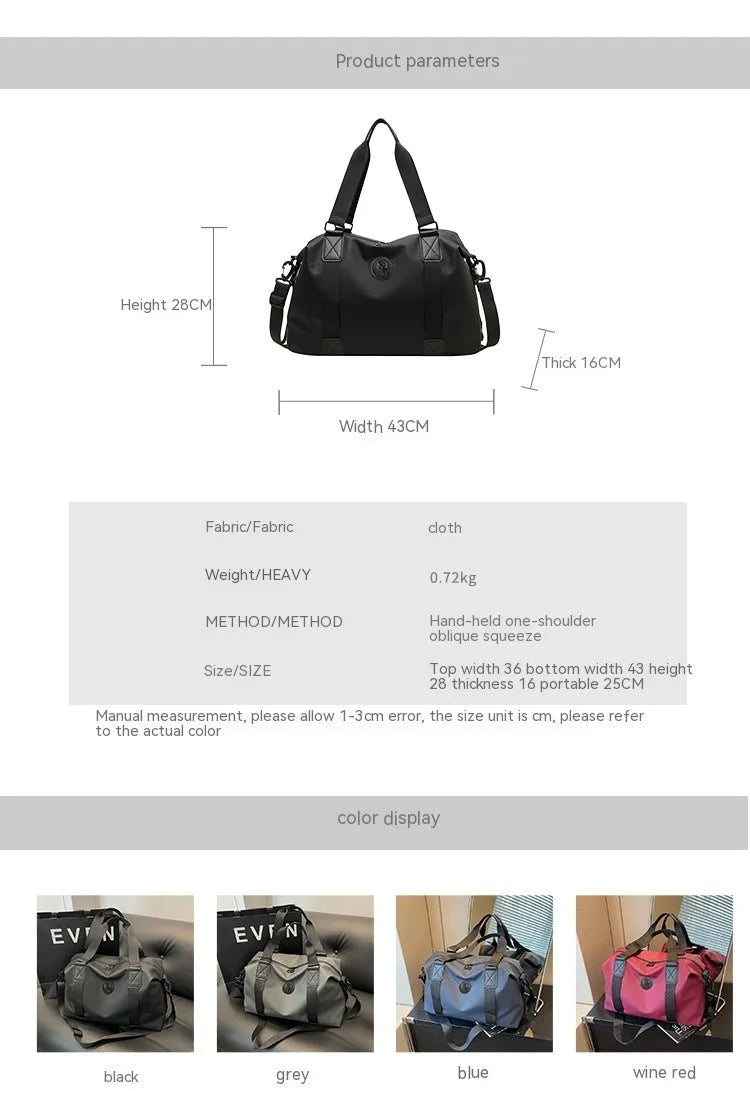 Waterproof Oxford cloth travel bag in solid colour with breathable back panel and 36-55L capacity