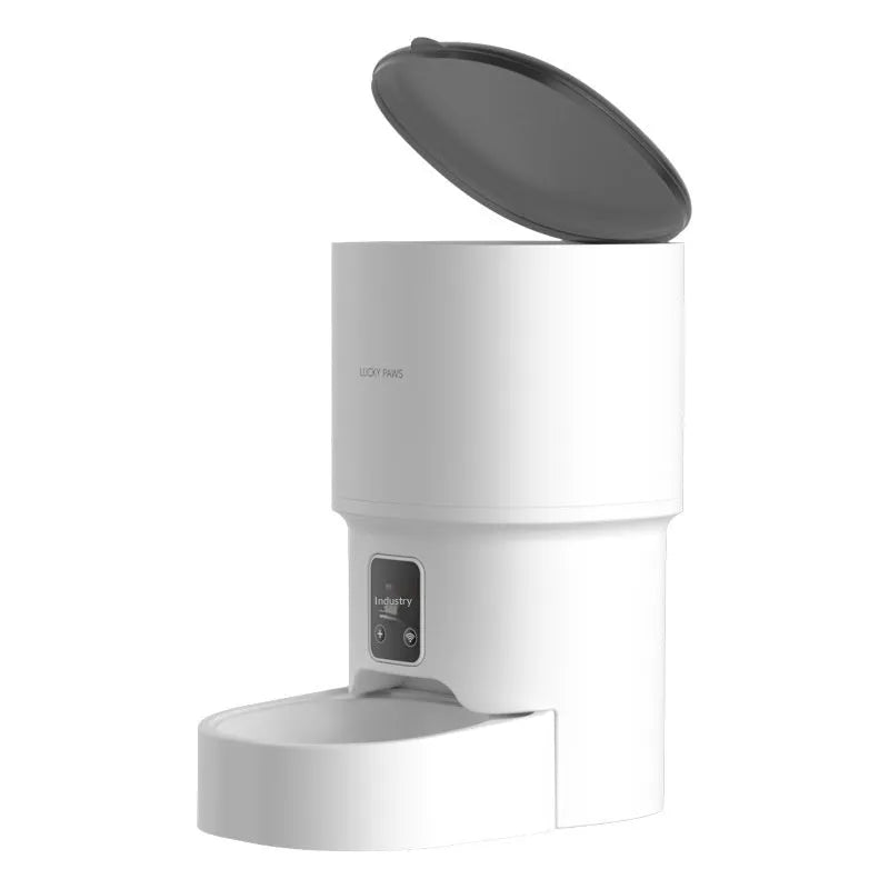 Pet automatic feeder with WiFi remote control and timed feeding, available in black or white with stainless steel bowl option