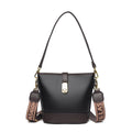 Korean style soft PU leather bucket bag in black with double shoulder straps and external sandwich pocket