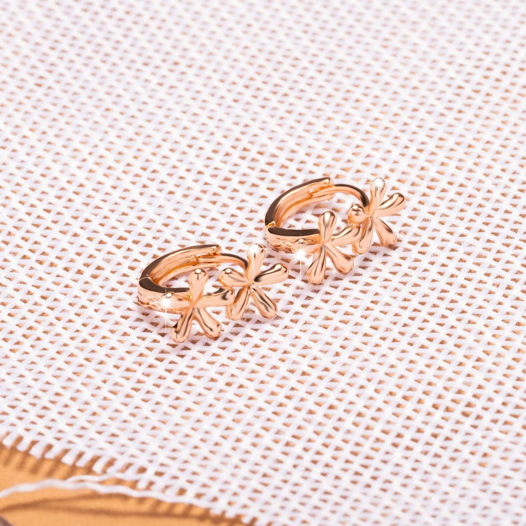 Rose gold circular waterdrop flower earrings with electroplated finish