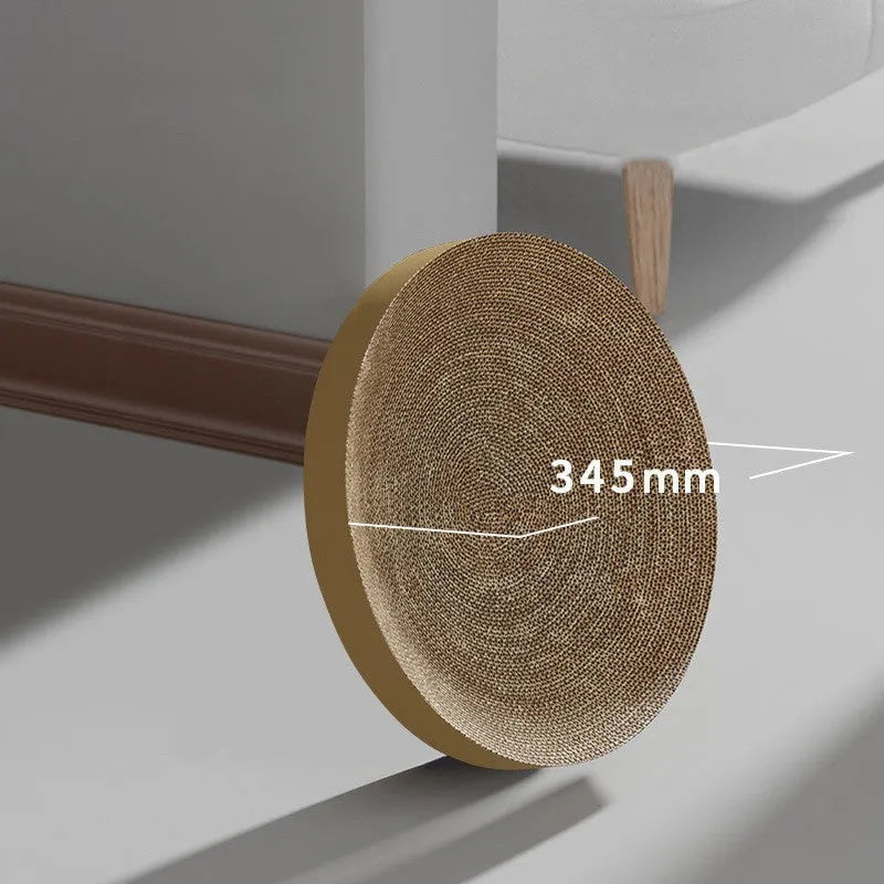 Large circular cat scratching board with built-in ball toys and replaceable cardboard core