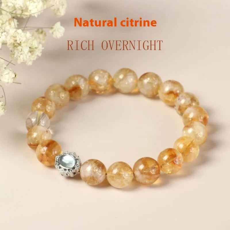 Geometric citrine crystal bracelet with 10mm beads in unisex affordable luxury style