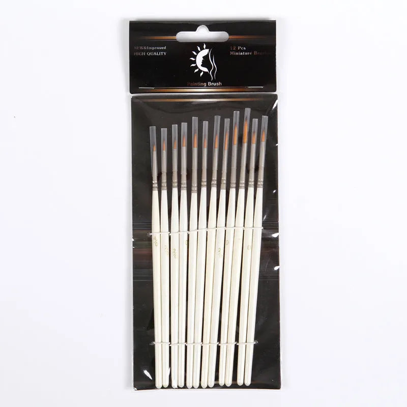Pearl white 12-piece fluorescent marker brush set in a solid wood holder for watercolour and acrylic painting.