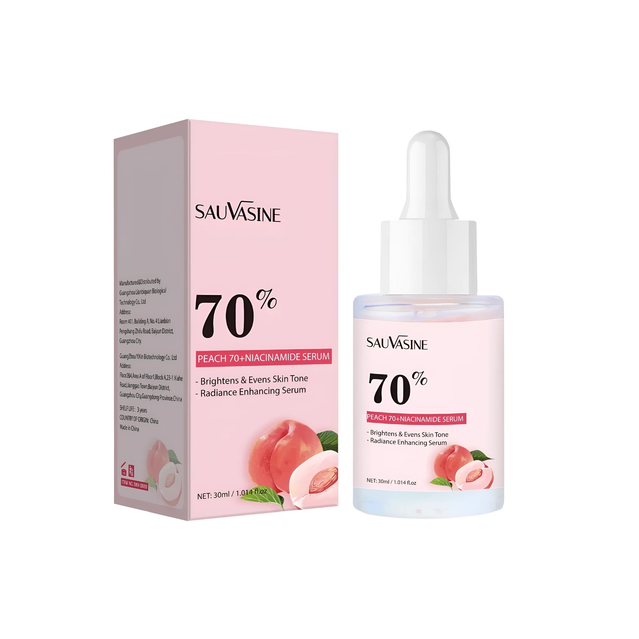 Nicotinamide hydrating serum in clear glass bottle with pump dispenser, 30ml volume