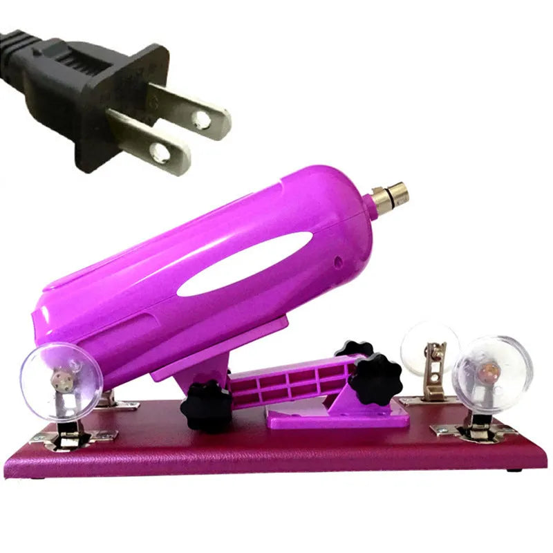 Women's automatic telescopic thrusting sex tool in purple, black, or pink colours measuring 37x15 cm