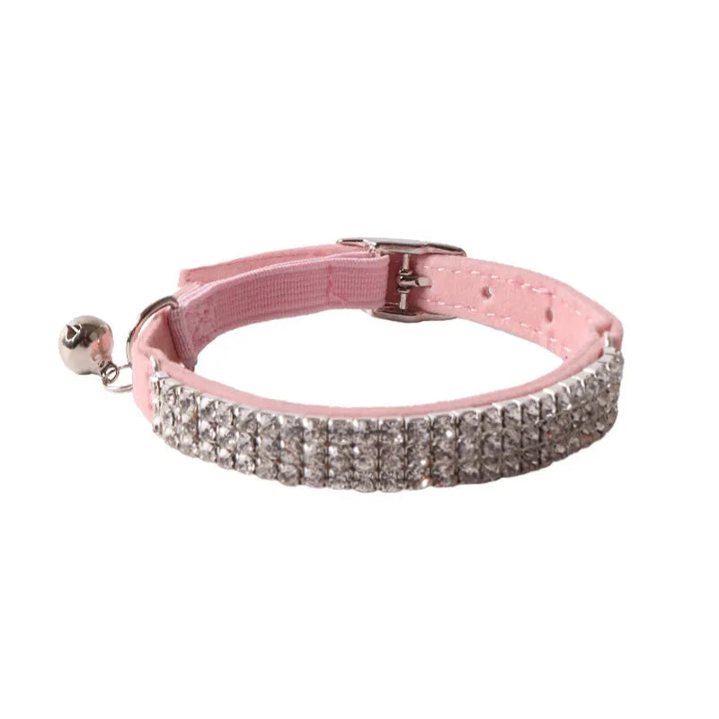 Adjustable flocking cat collar with elastic buckle in six colour options