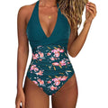 Women's printed one-piece bikini swimsuit with lace-up backless design in leopard print