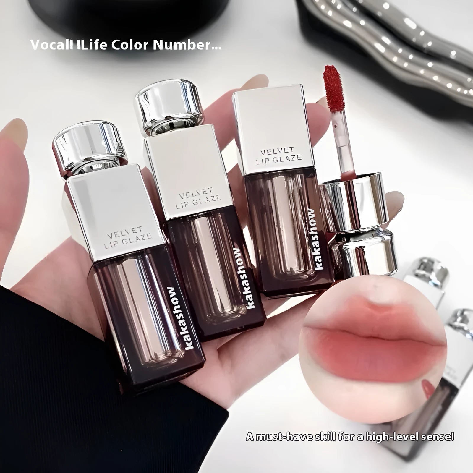 Kakashow matte soft mist velvet lipstick bullet in 1.8g size showing colour range