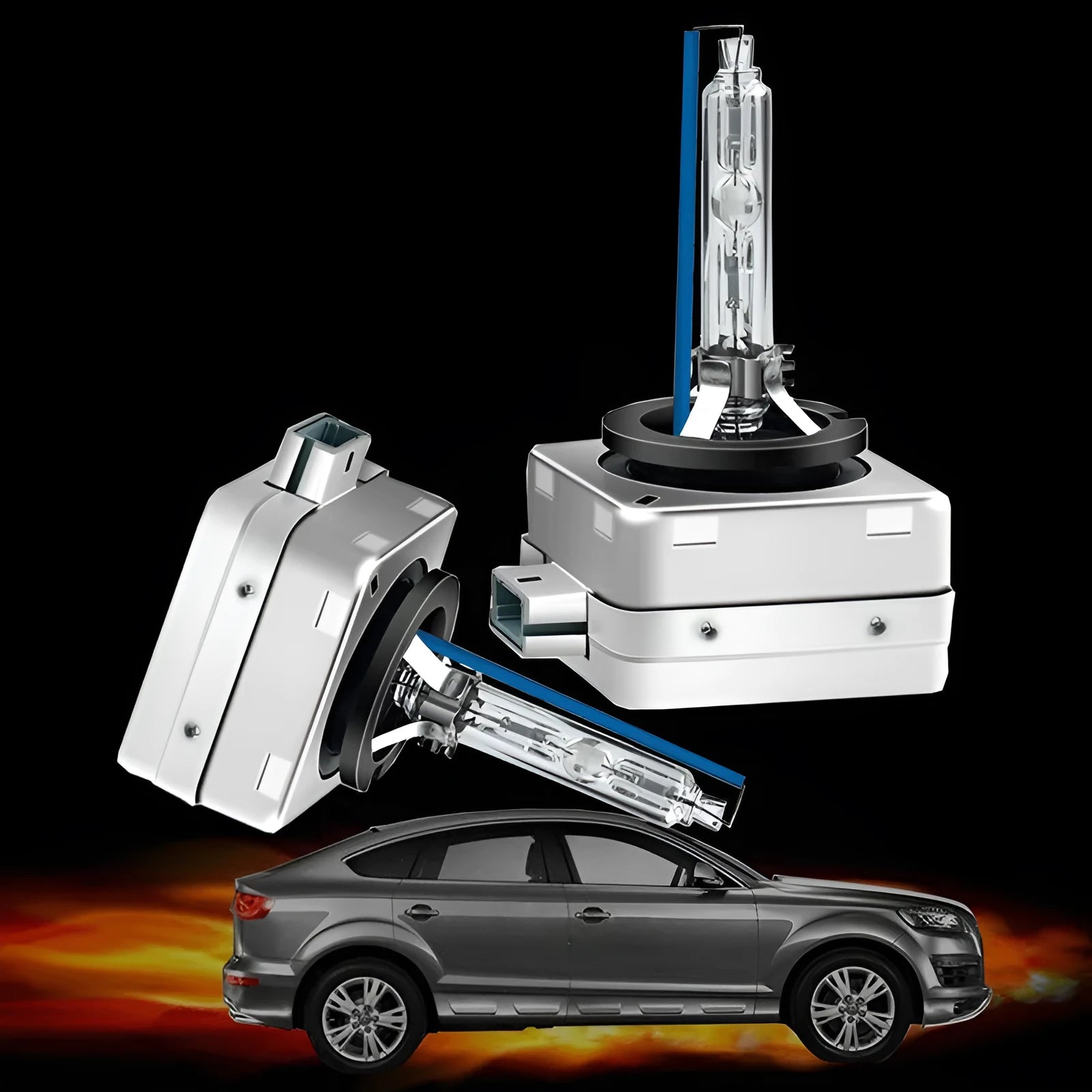 Xenon automotive replacement bulb with aluminium alloy shell for D1S or D1R headlights.