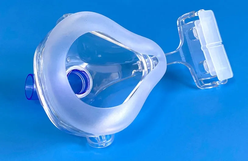 CPAP breathing mask accessory kit with transparent silicone mask and adapter elbows