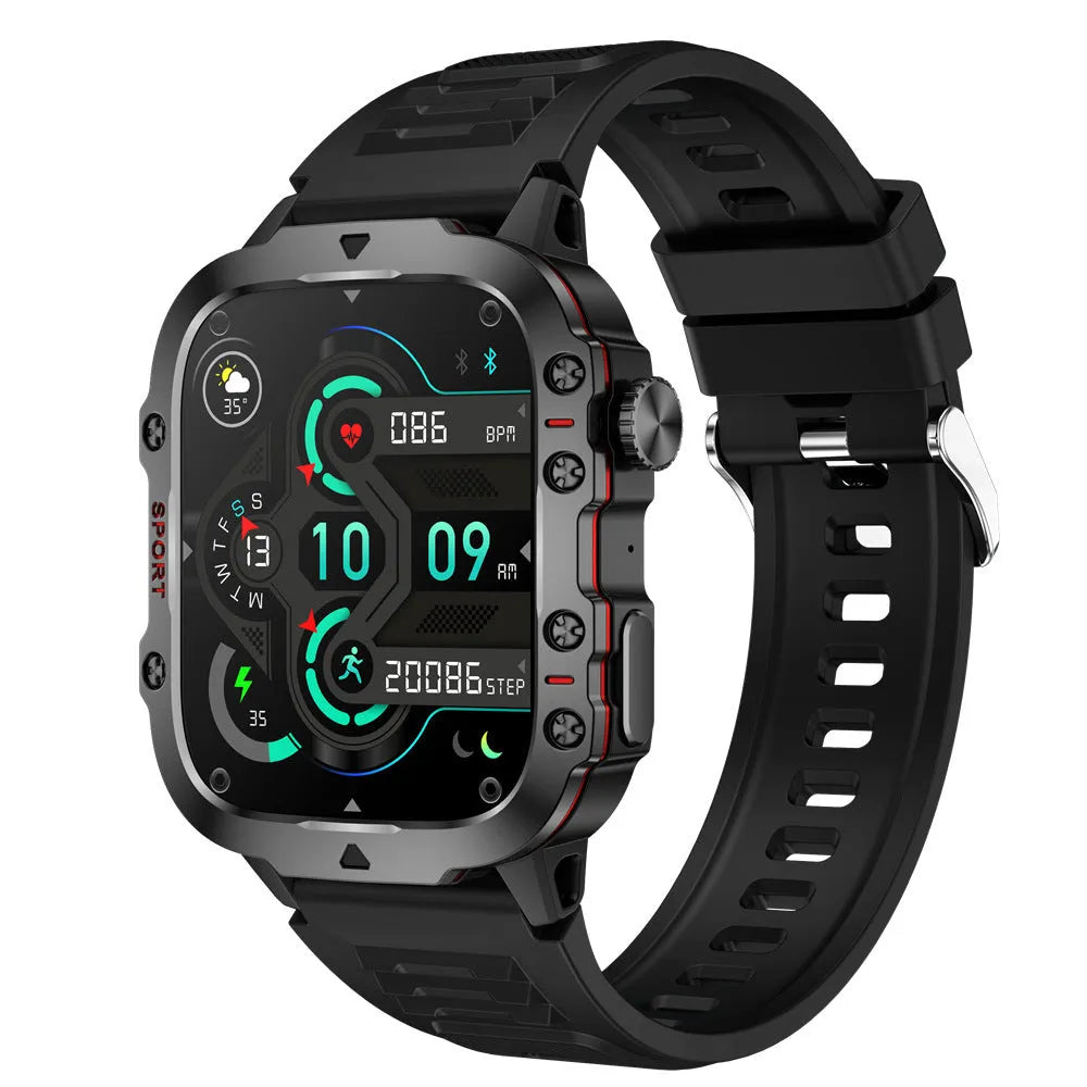 QX11 Smart Bluetooth Watch in black with zinc alloy case and TFT touch screen displaying health metrics