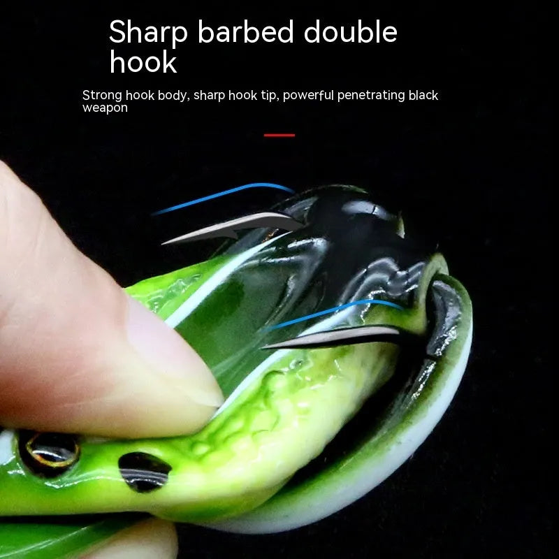 Bionic thunder frog snake head Luya fishing lure with double hooks in grass green colour