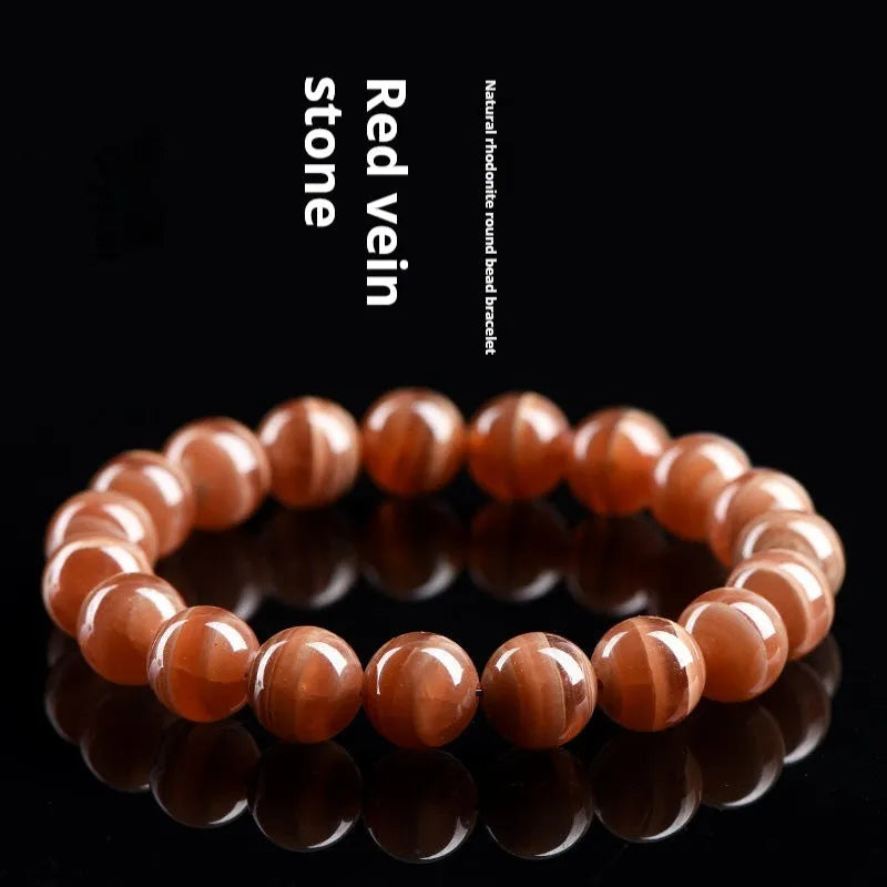 Natural old mine rhodochrosite round beads bracelet with manganese spar mineral jewellery