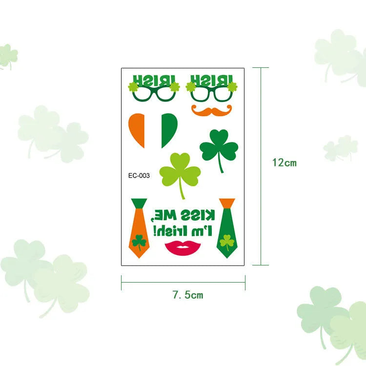 St. Patrick's Day clover tattoo sticker showing 120 × 75mm cartoon design on paper