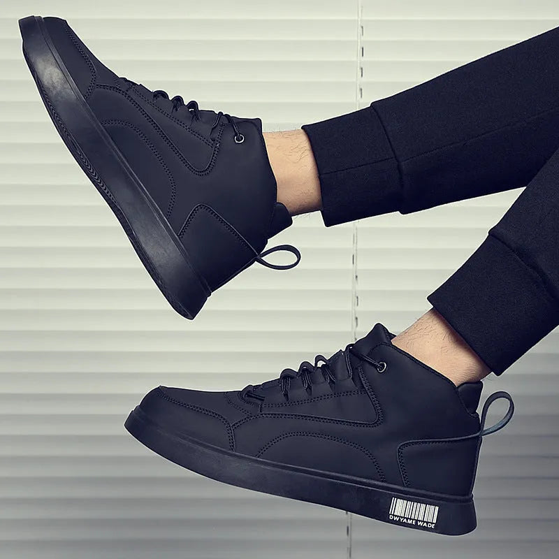 Men's white mid-top casual sports shoes with lace-up front and round toe.