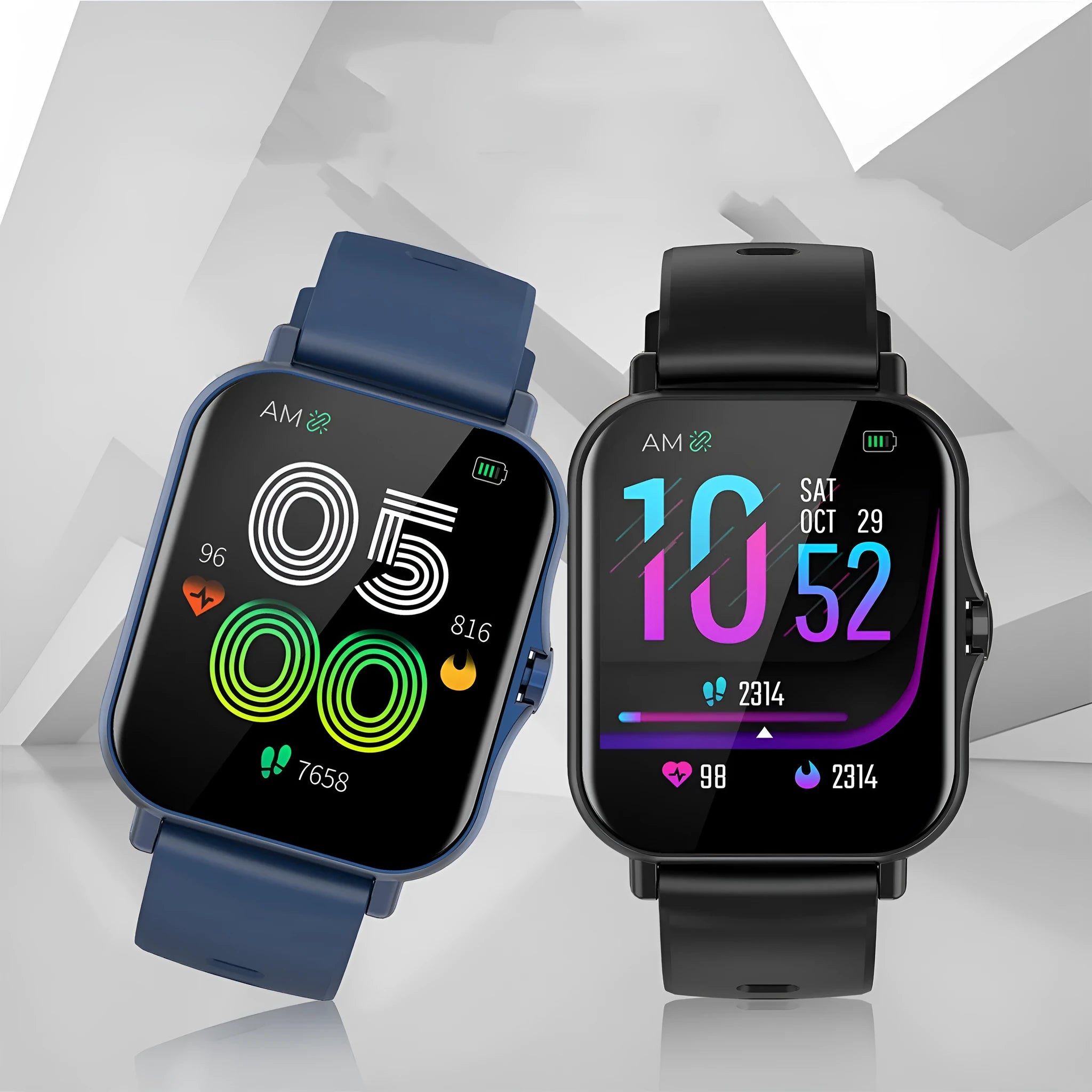 W10 Bluetooth smart watch showing heart rate monitoring on its 1.75-inch curved touch screen