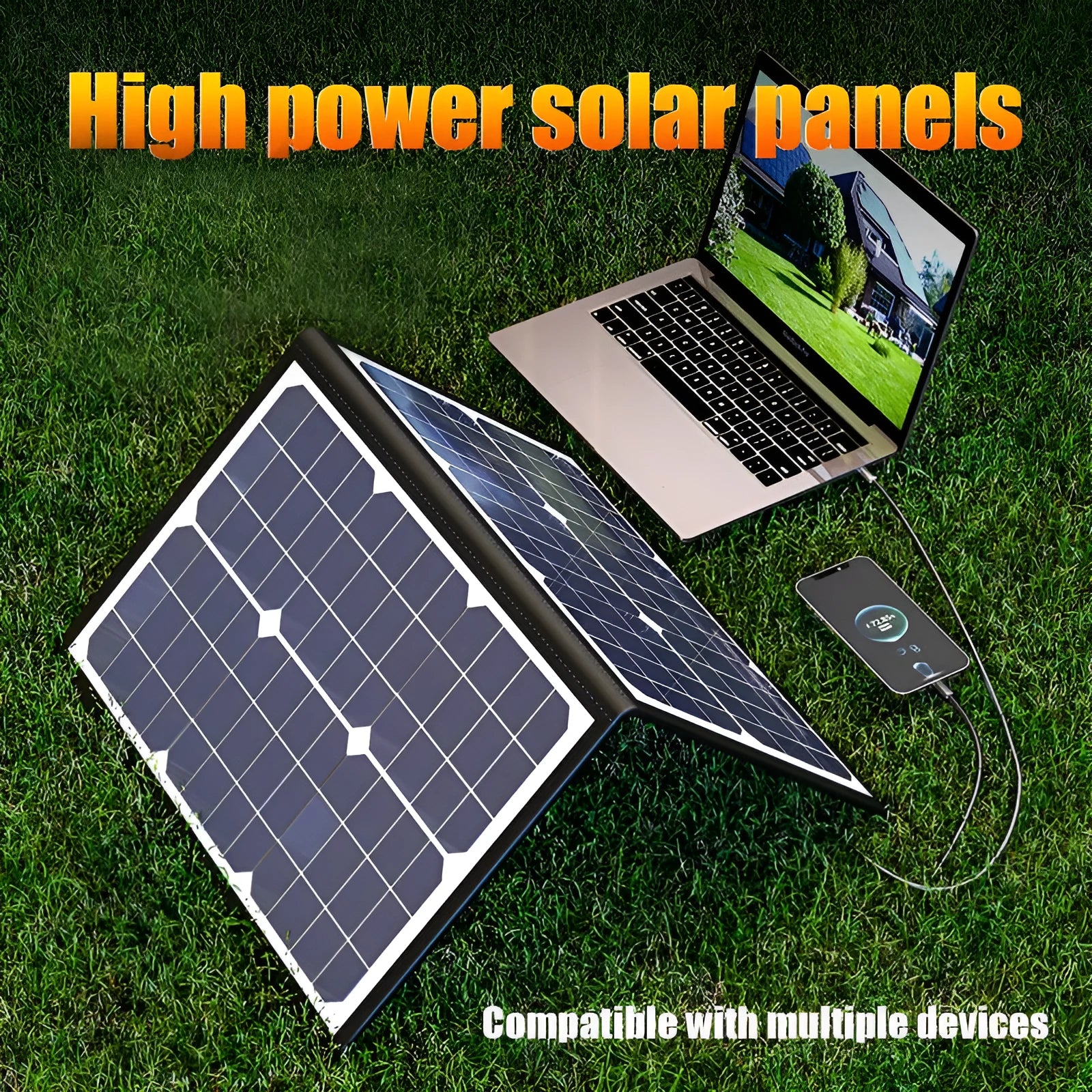 Black 40W portable solar folding bag panel showing compact folded design for outdoor charging