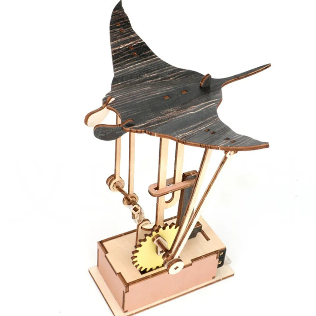 Handmade wooden carved flying manta ray automaton ornament, 26 by 20 centimetres, Korean style decor