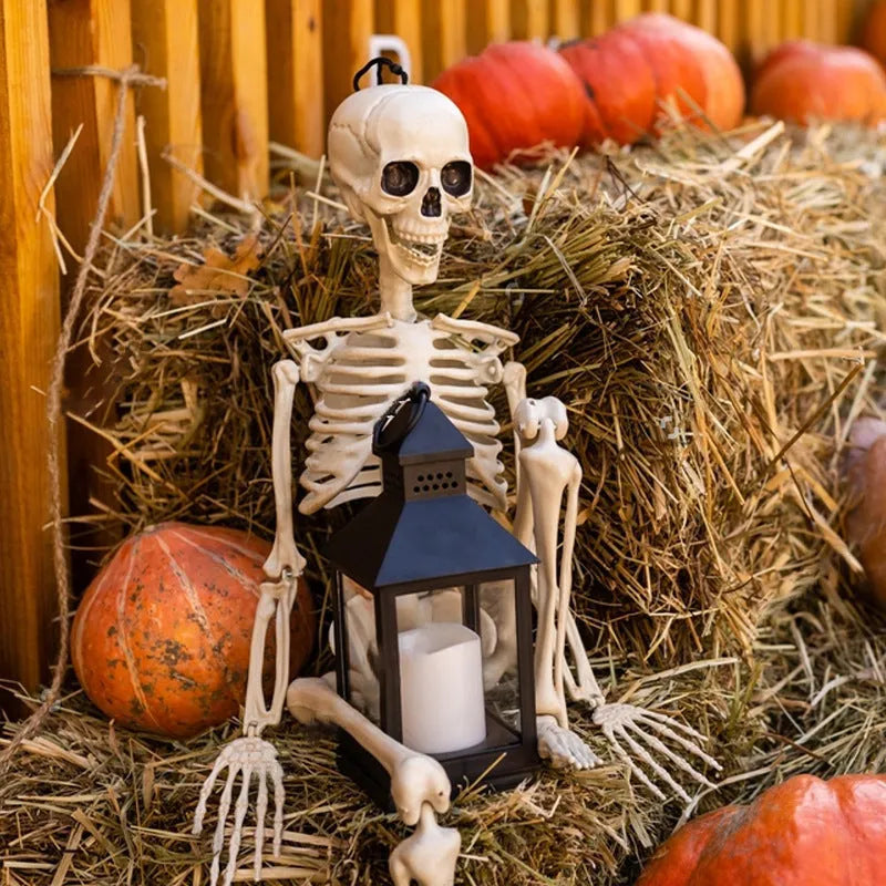 90cm tall plastic Halloween skeleton decoration with movable joints.