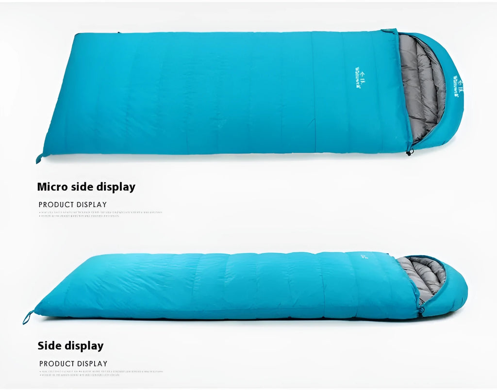 Black outdoor sleeping bag with envelope design for adult camping.