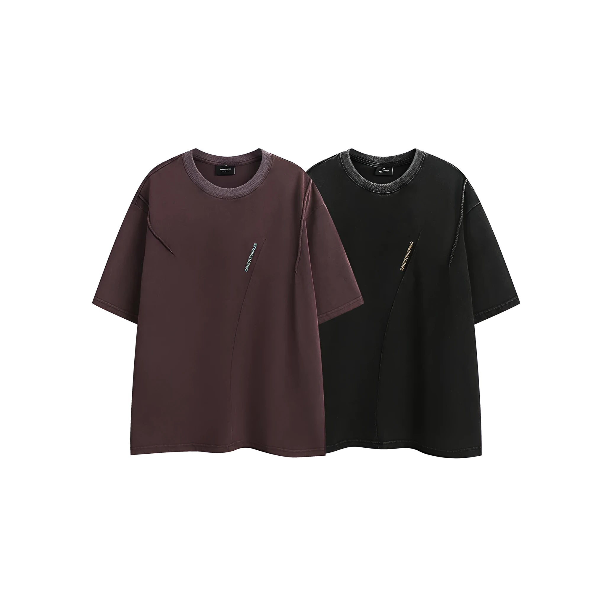 A loose-fit washed cotton short-sleeve retro T-shirt shown in purple and black colour options.