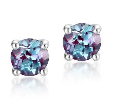 Silver geometric ear studs with round Alexander stone in cultivate colour