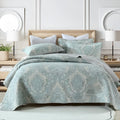 Pure cotton bedspread three-piece set with geometric pattern, showing bedcover and pillowcases.