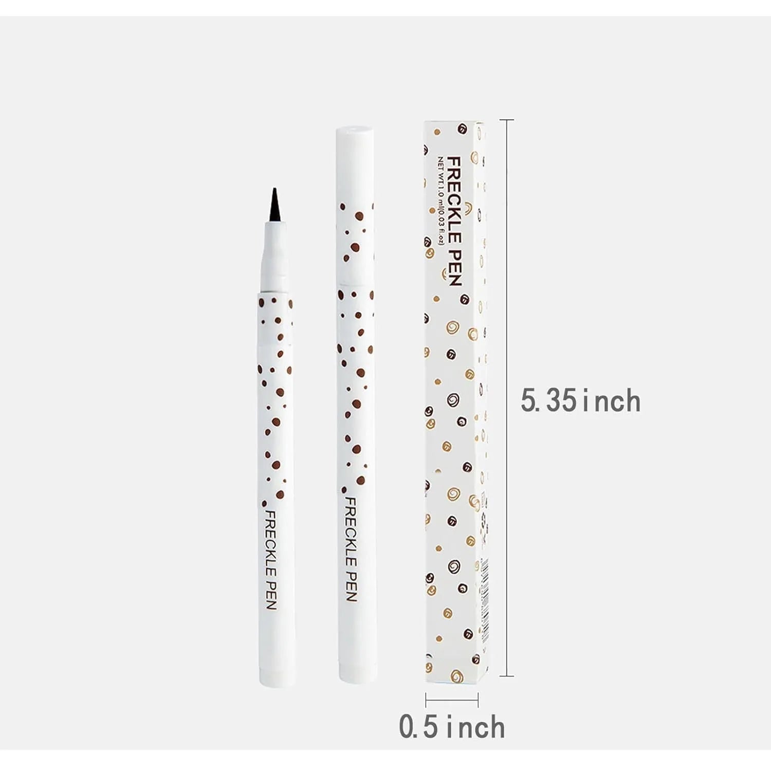 Dark brown cosmetic freckle pen with a precision tip for natural-looking face and body makeup.