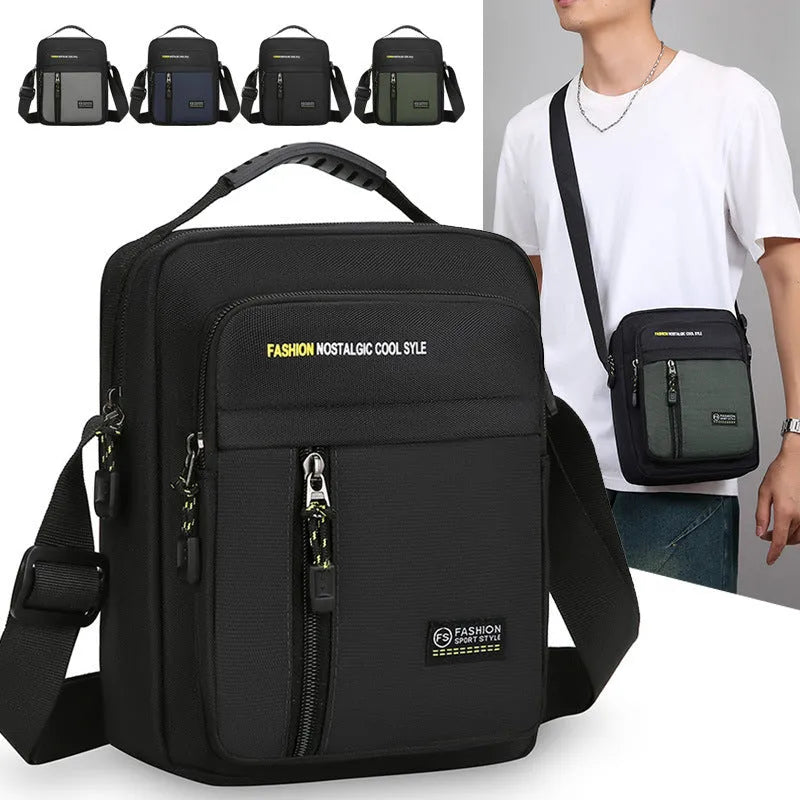 Men's casual nylon messenger bag in crossbody design with sewing thread detailing