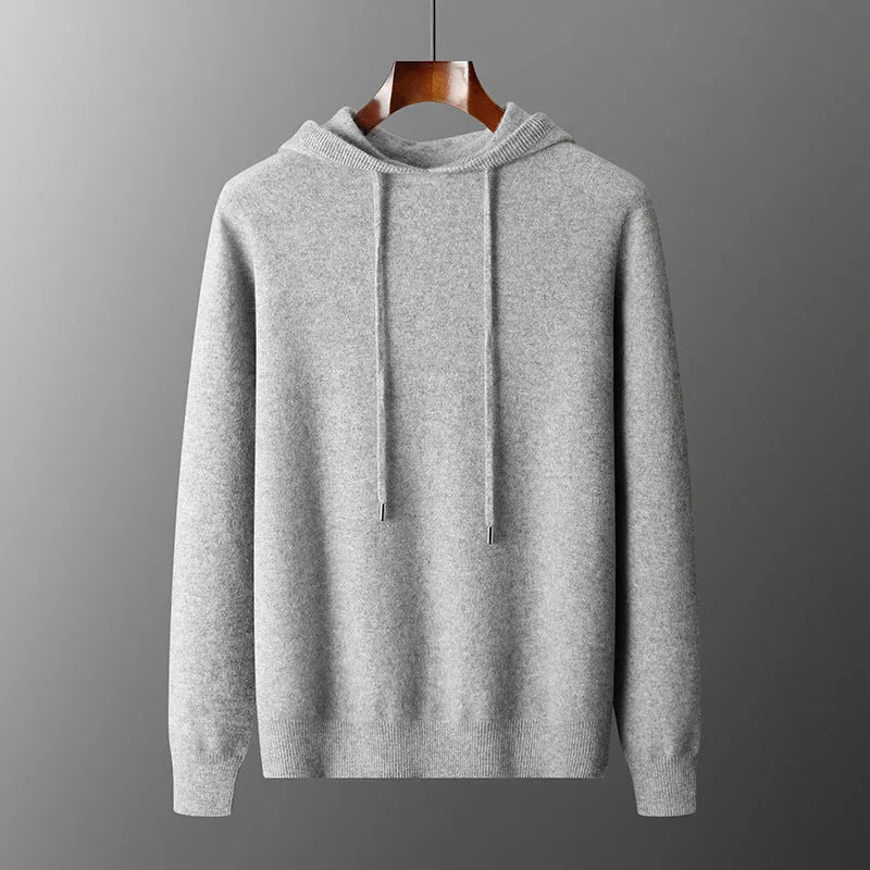 Men's grey cashmere hooded sweatshirt and matching pants set for winter casual wear