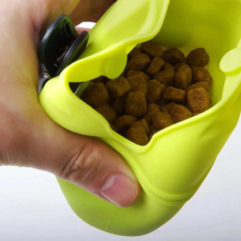 Silicone dog treat training waist bag with clip and magnetic closure in assorted colours
