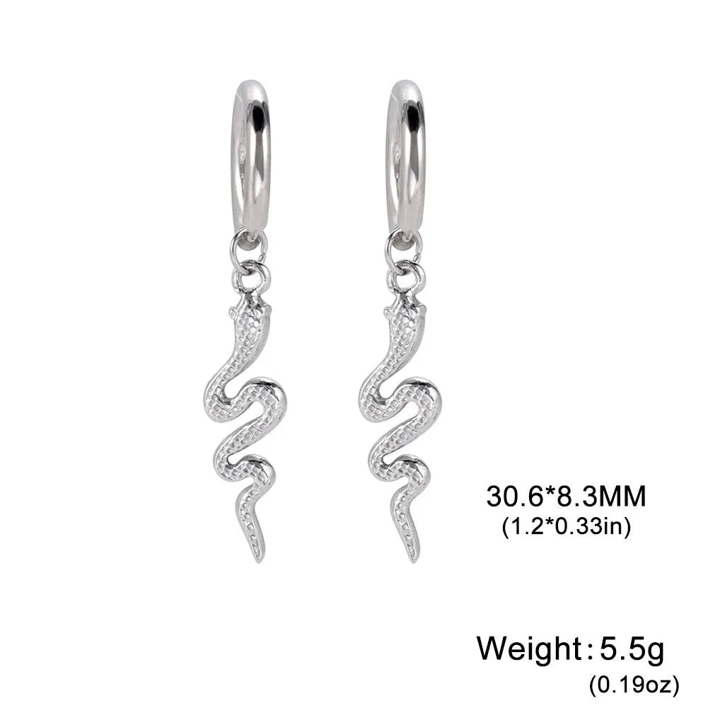 Snake-shaped vintage stainless steel earrings with 18K gold plating and electroplating treatment