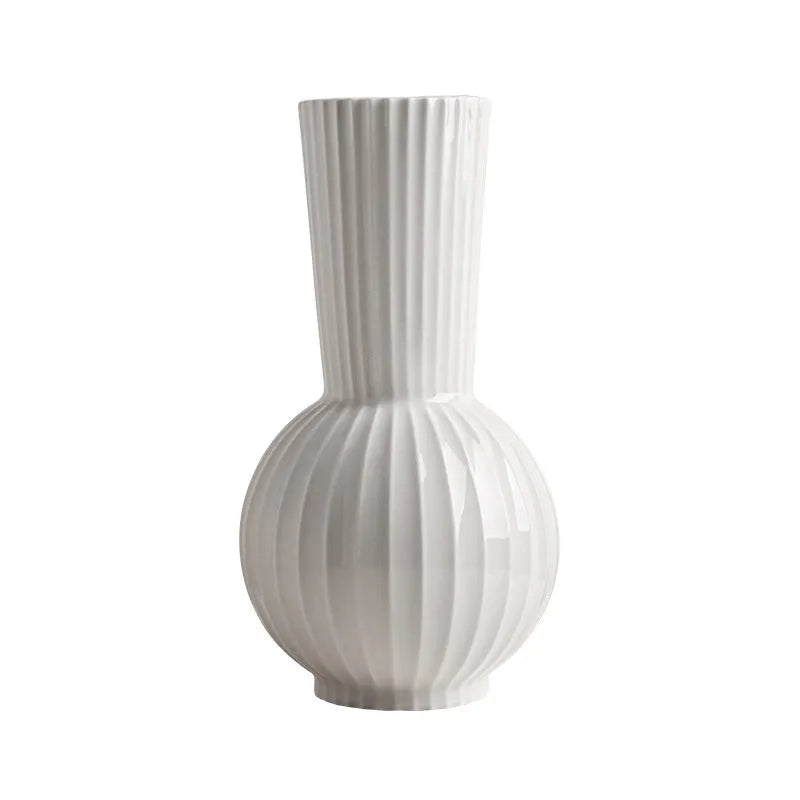 White American country style ceramic ball striped vase for table decoration
