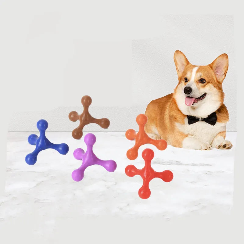 Three-legged silicone puppy chew toy in assorted colours for small and medium dogs