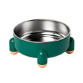 Green stainless steel pet bowl with a high foot and non-slip anti-overturn base for dogs and cats