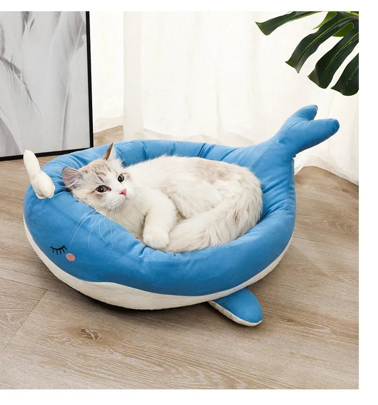 Blue duck-shaped pet bed sofa for small dogs and cats with fluffy polyester cushion