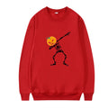 Women's printed casual crew neck long sleeve top in a cotton blend fabric on a hanger.