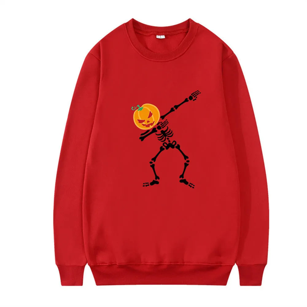 Women's printed casual crew neck long sleeve top in a cotton blend fabric on a hanger.