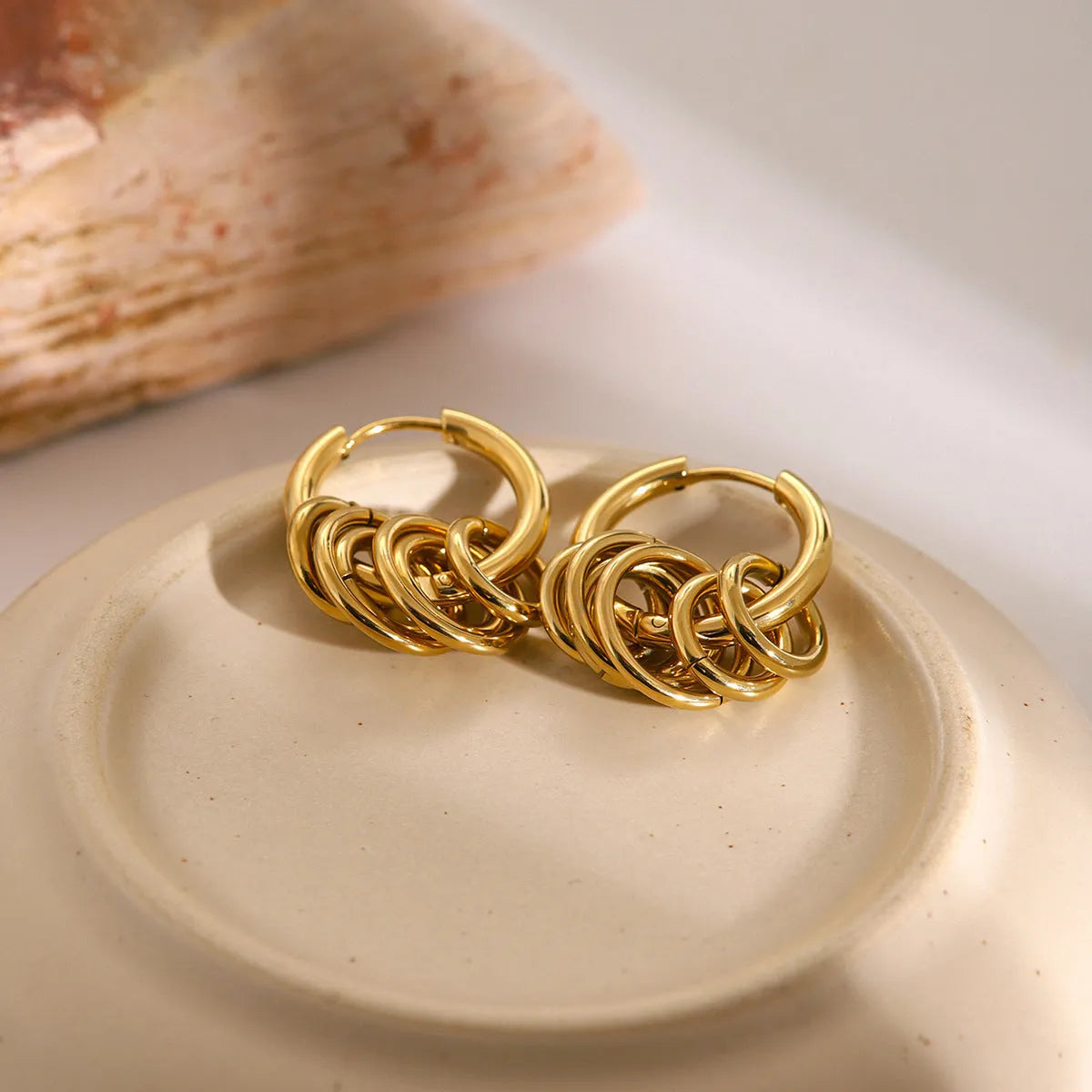 Gold electroplated stainless steel earrings with contemporary ins-style design