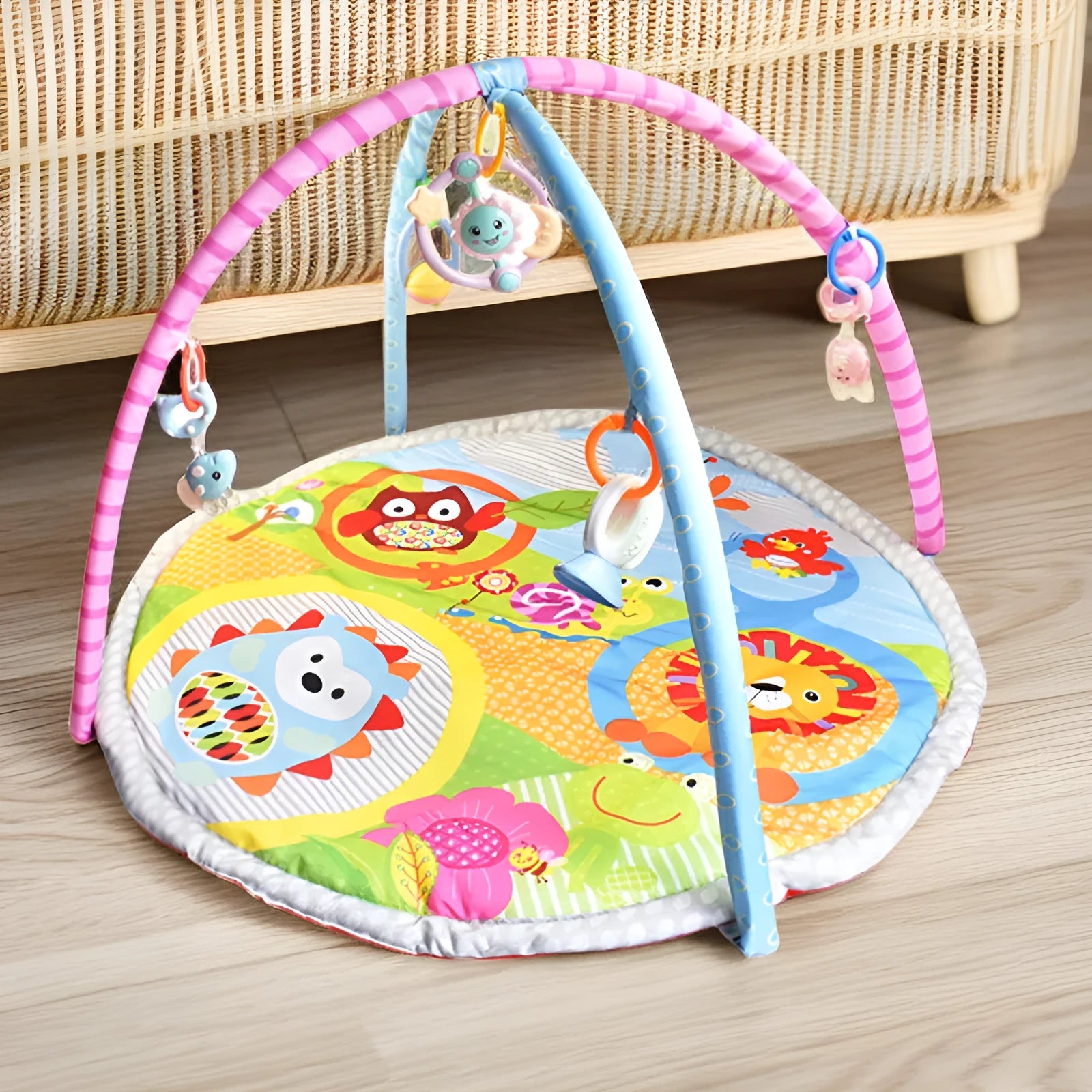 Baby gymnastic rack game blanket with velvet fabric crawling carpet in animal designs