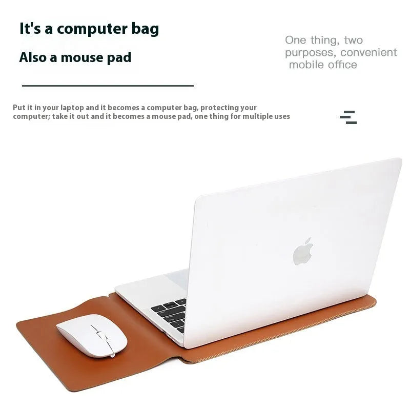 Four imitation leather corner protectors for MacBook Pro in apricot, brown, grey, and light pink colours