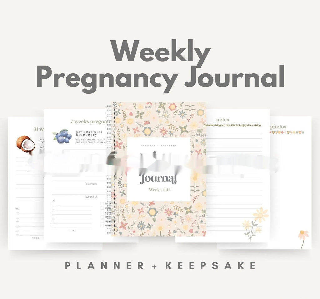 A5 pregnancy weekly diary notebook open showing weekly format pages