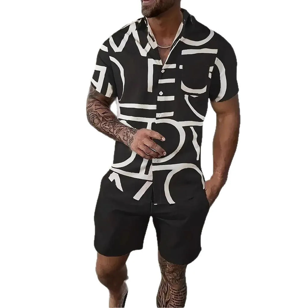Men's 3D printed Hawaii pattern short sleeve top and matching shorts casual set