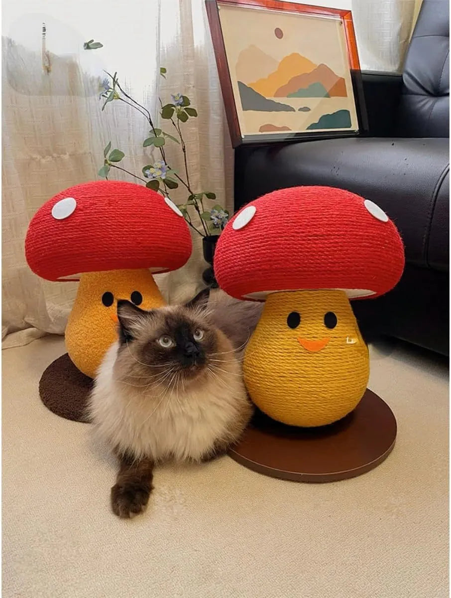 Foldable accordion design cardboard cat scratcher with mushroom shape measuring 35x30x30cm